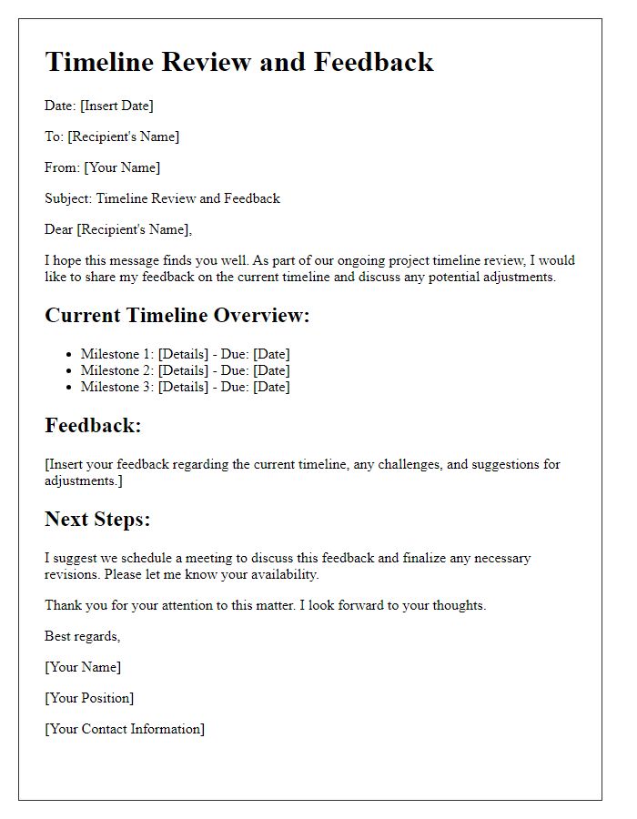 Letter template of timeline review and feedback