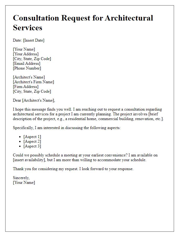 Letter template of architectural services consultation request