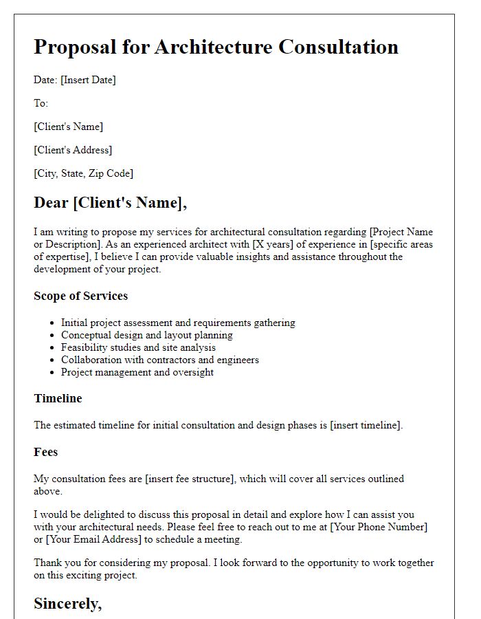 Letter template of proposal for architecture consultation