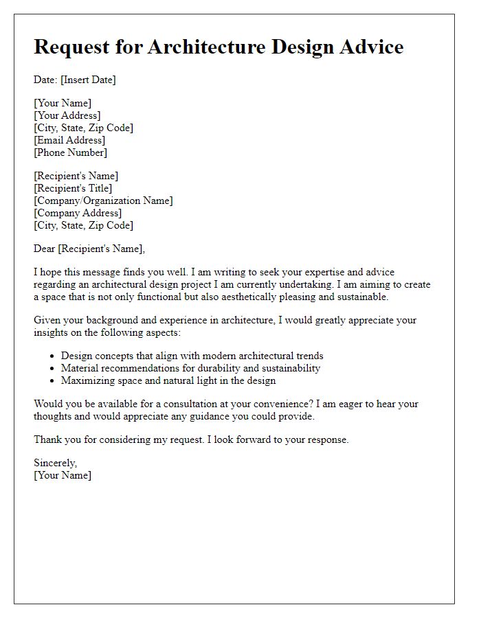 Letter template of request for architecture design advice