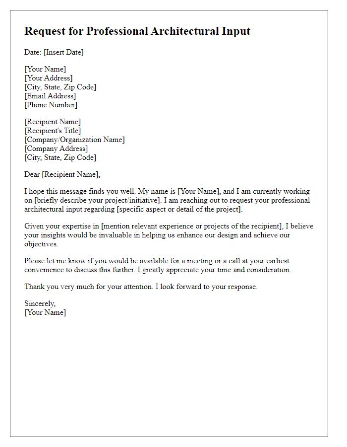 Letter template of request for professional architectural input