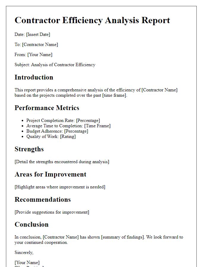 Letter template of contractor efficiency analysis