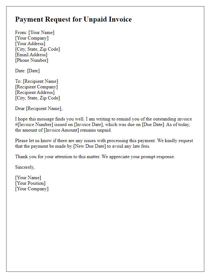 Letter template of payment request for unpaid invoice