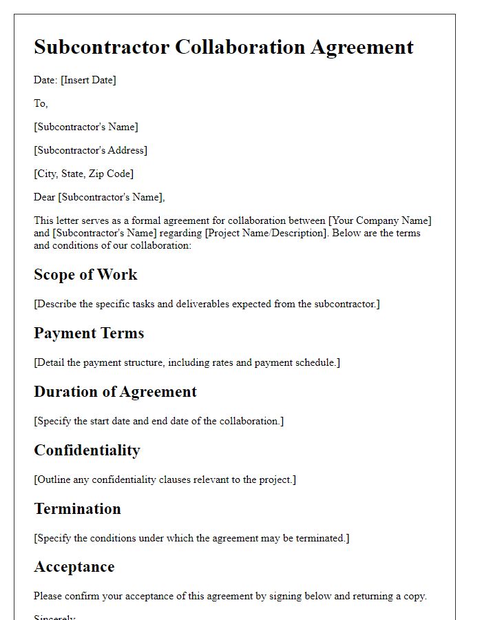 Letter template of Subcontractor Collaboration Agreement