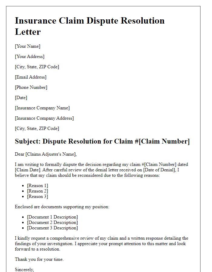 Letter template of insurance claim dispute resolution