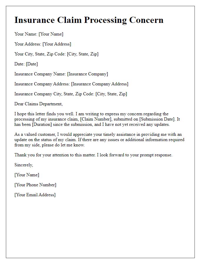 Letter template of insurance claim processing concern