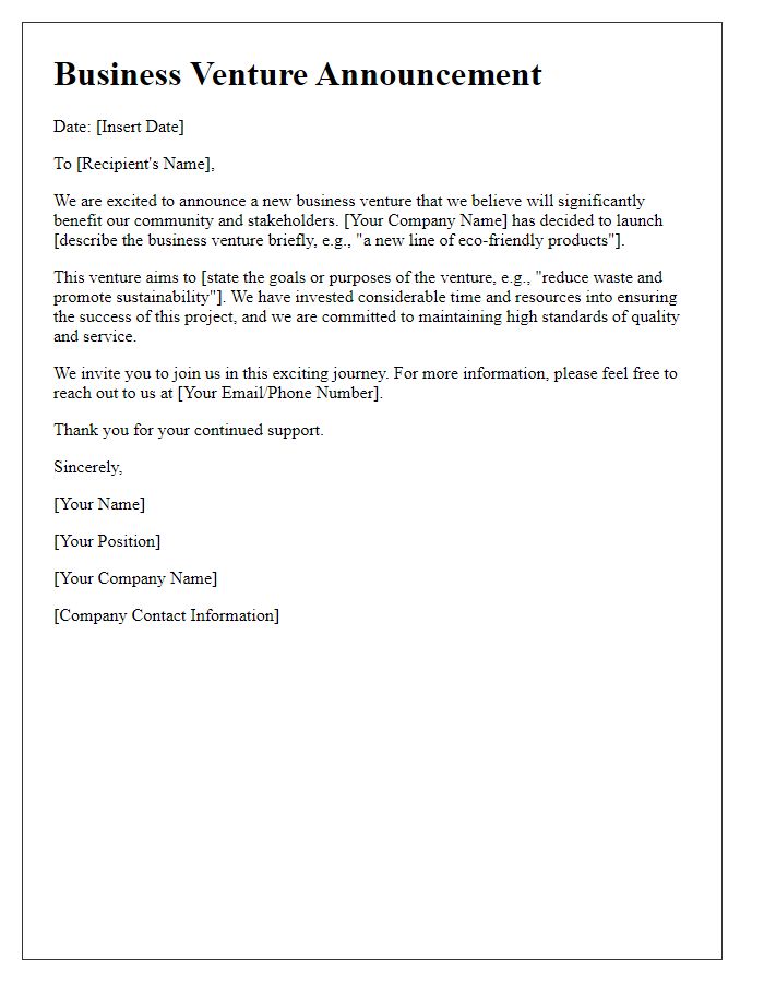 Letter template of business venture announcement