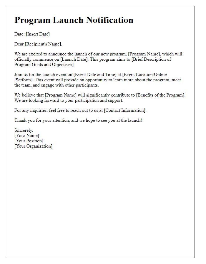 Letter template of program launch notification