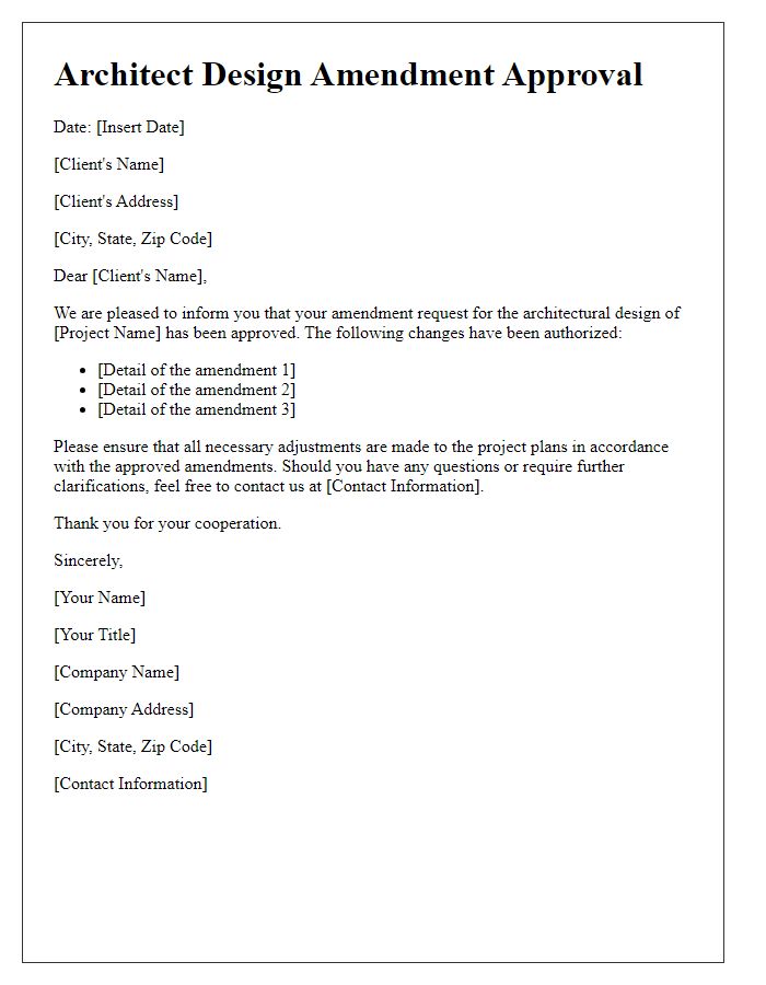 Letter template of architect design amendment approval