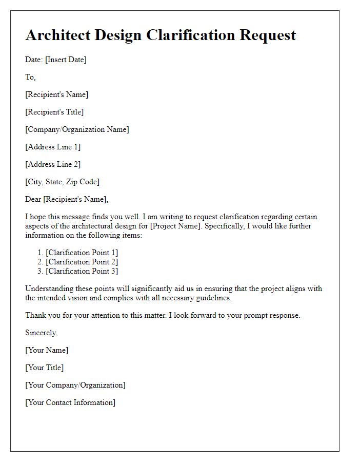 Letter template of architect design clarification request