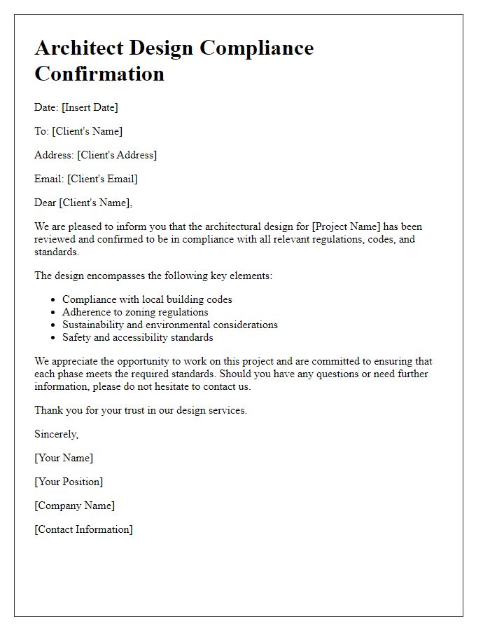 Letter template of architect design compliance confirmation