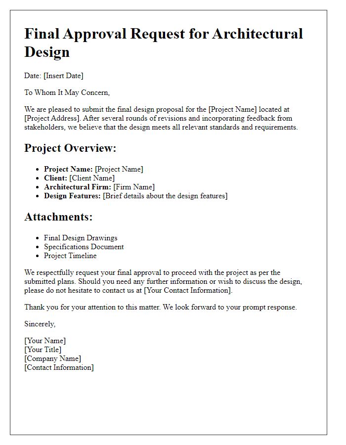 Letter template of architect design final approval request