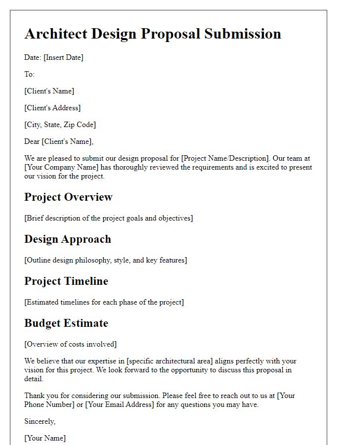 Letter template of architect design proposal submission