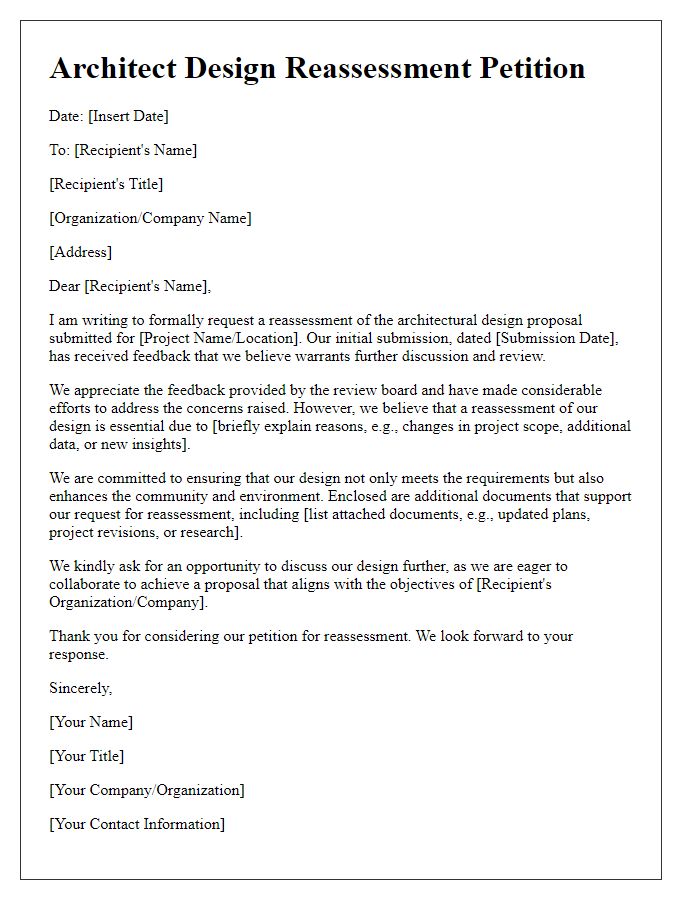 Letter template of architect design reassessment petition