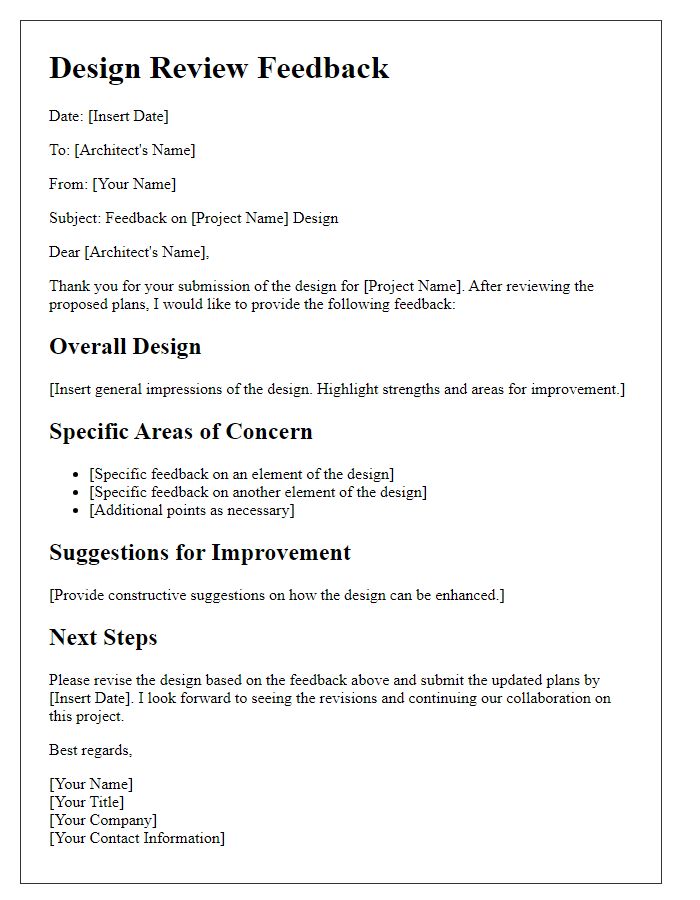 Letter template of architect design review feedback