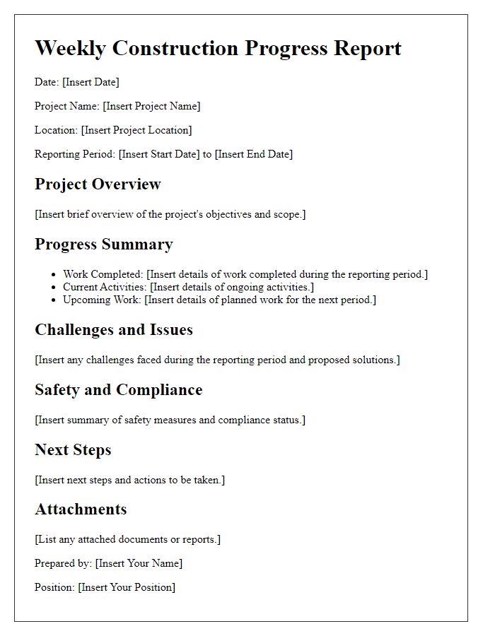 Letter template of weekly construction progress report