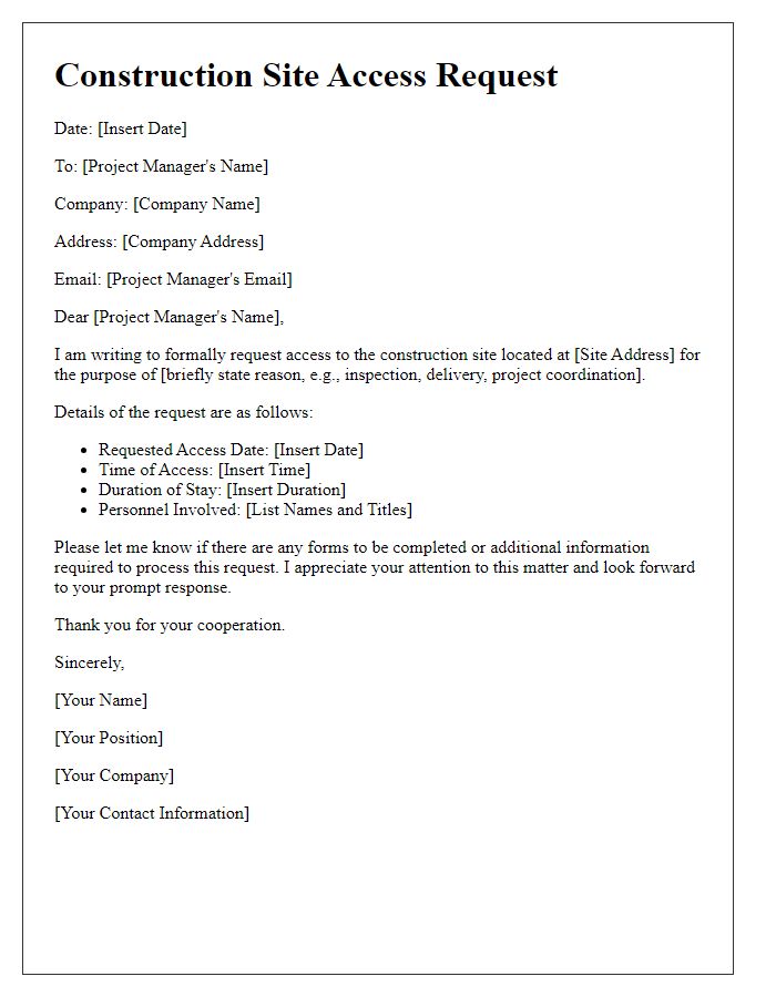 Letter template of construction site access request for project managers