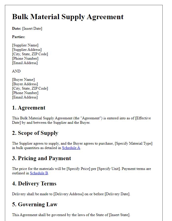 Letter template of Bulk Material Supply Agreement