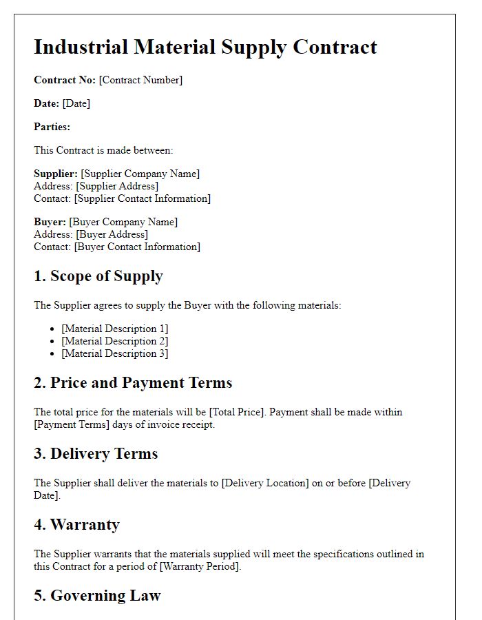 Letter template of Industrial Material Supply Contract