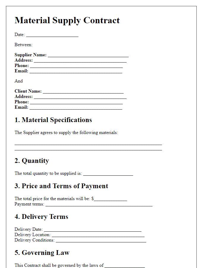 Letter template of Material Supply Contract