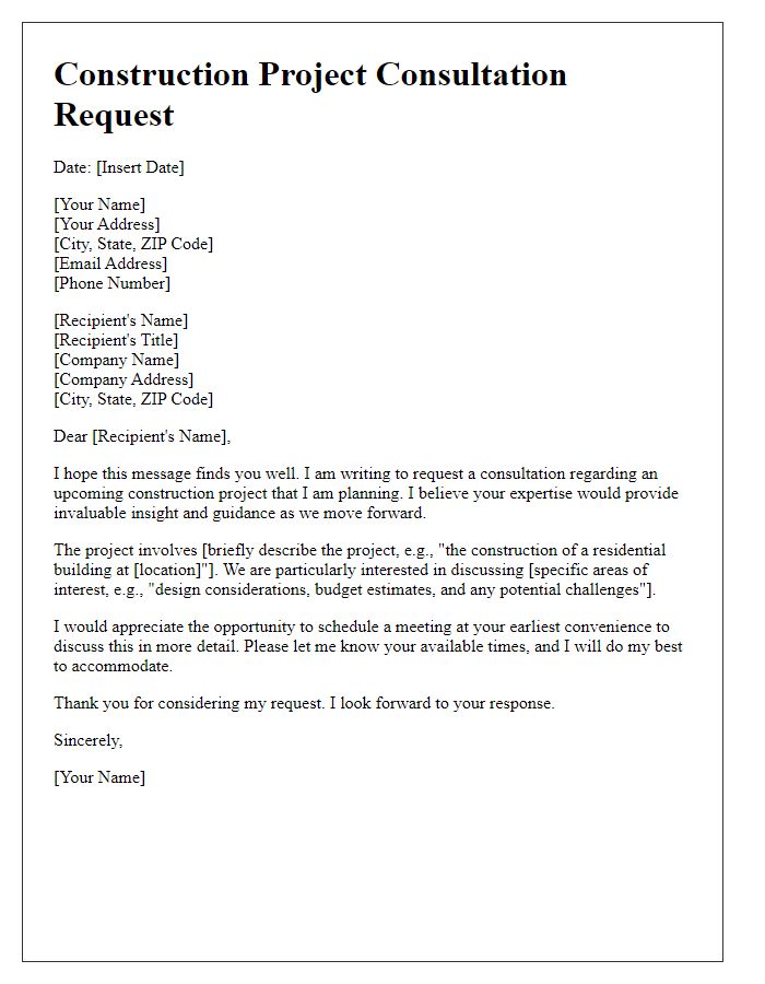 Letter template of construction project consultation request.