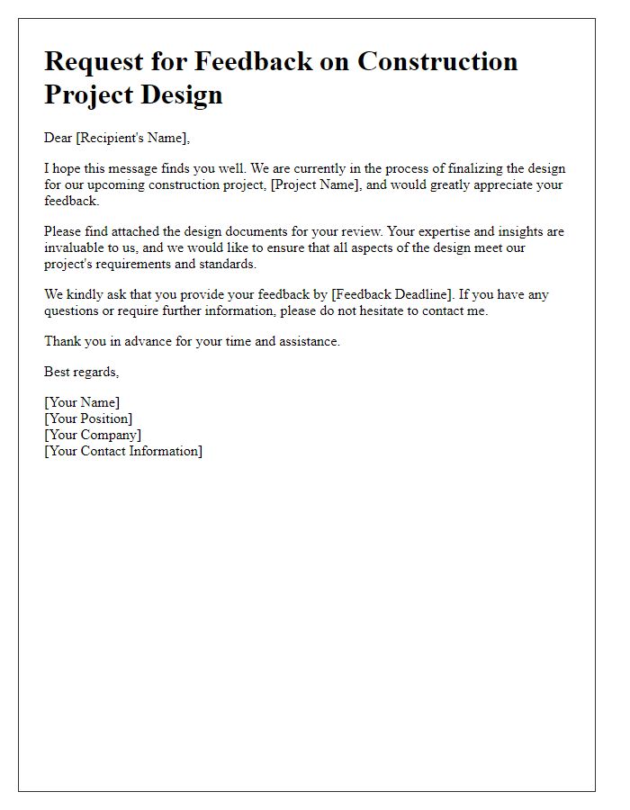 Letter template of construction project design feedback request.