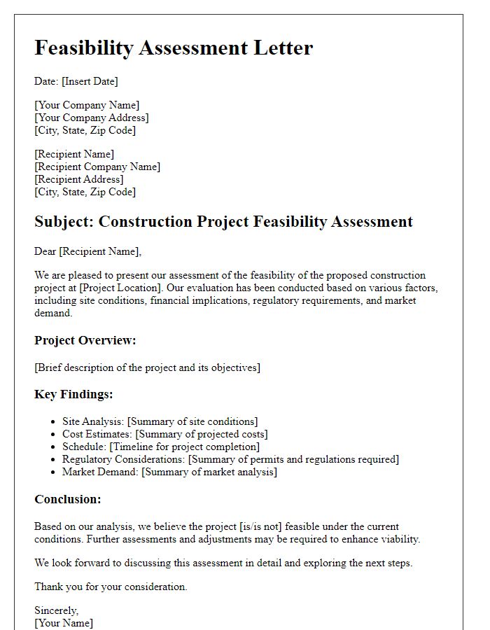 Letter template of construction project feasibility assessment.