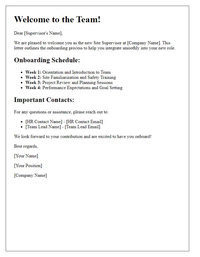 Letter template of site supervisor onboarding process