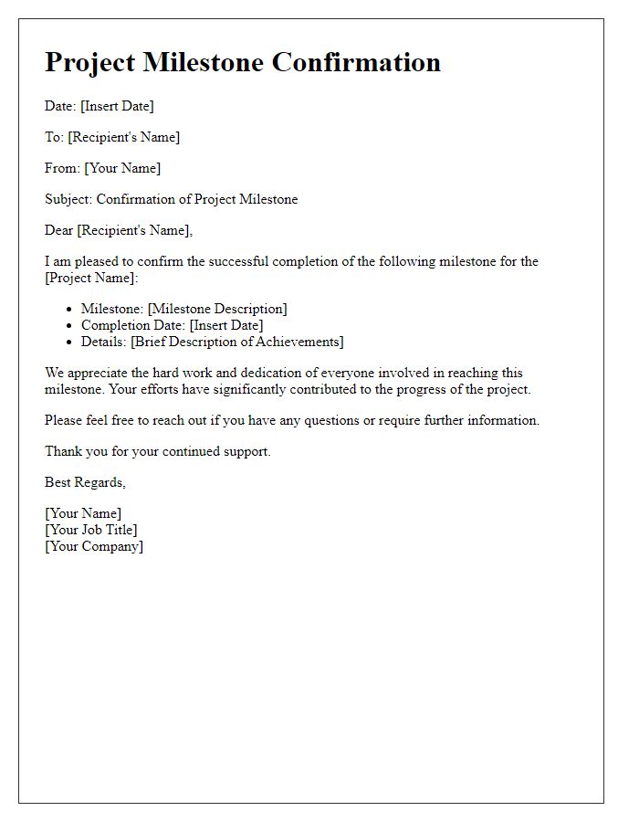 Letter template of project milestone confirmation