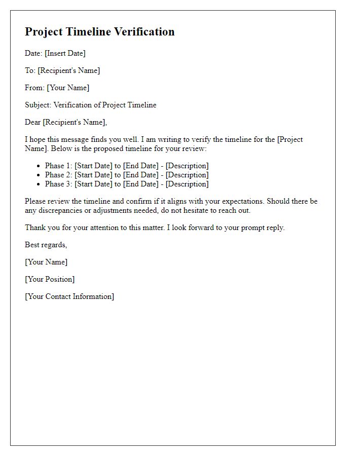 Letter template of project timeline verification