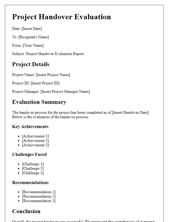 Letter template of project handover evaluation