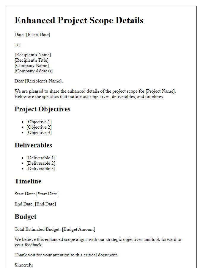 Letter template of enhanced project scope details