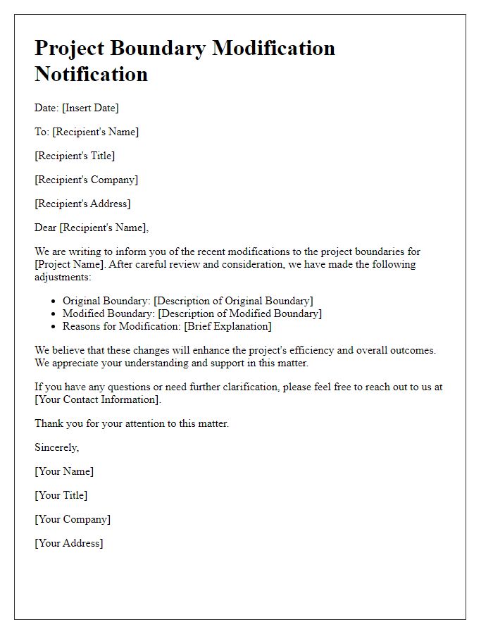 Letter template of modified project boundaries