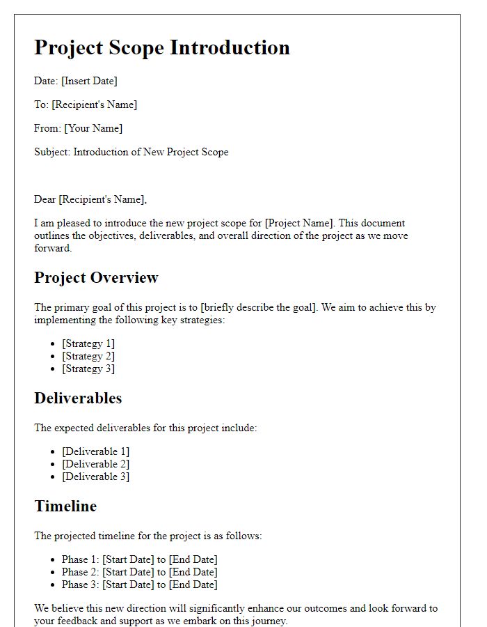 Letter template of new project scope introduction