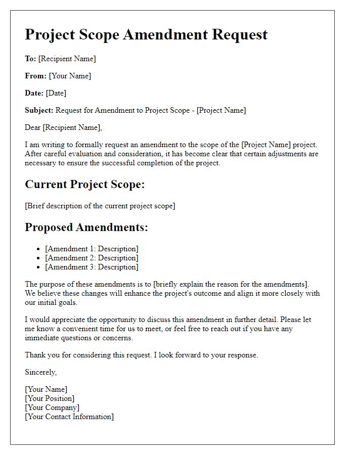 Letter template of project scope amendment request