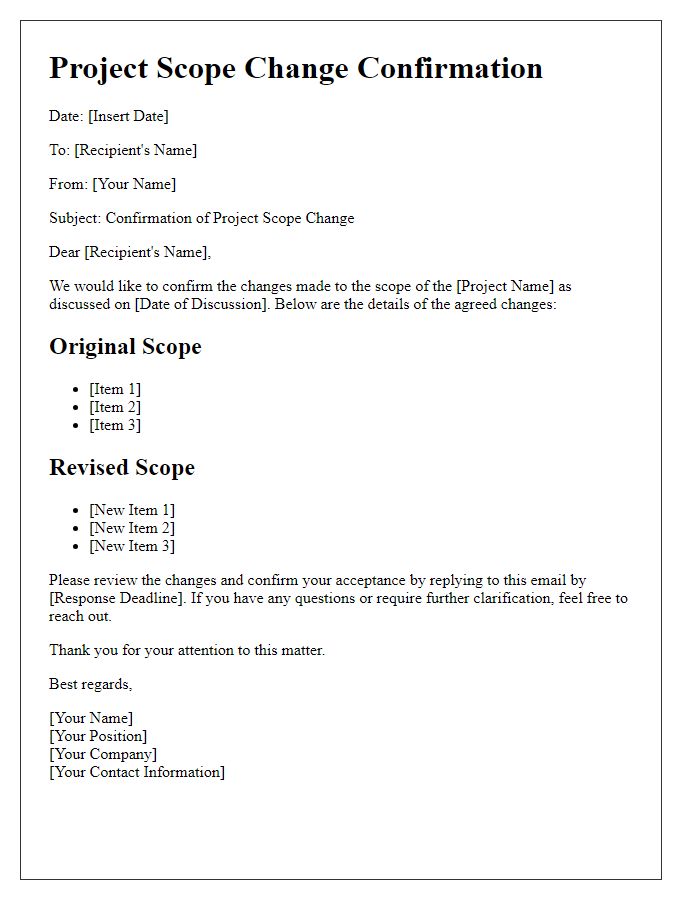 Letter template of project scope change confirmation