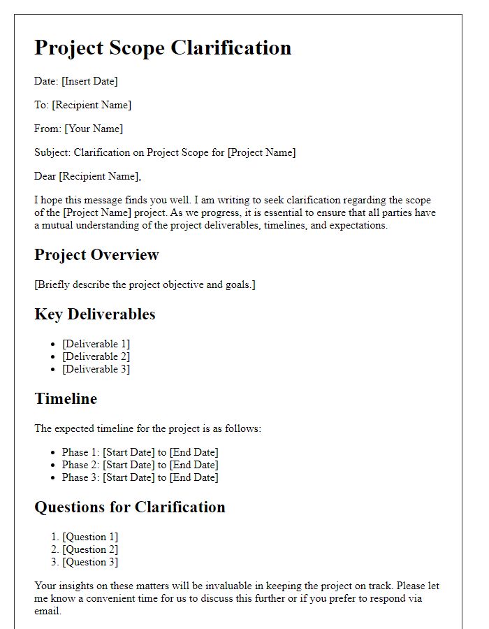 Letter template of project scope clarification