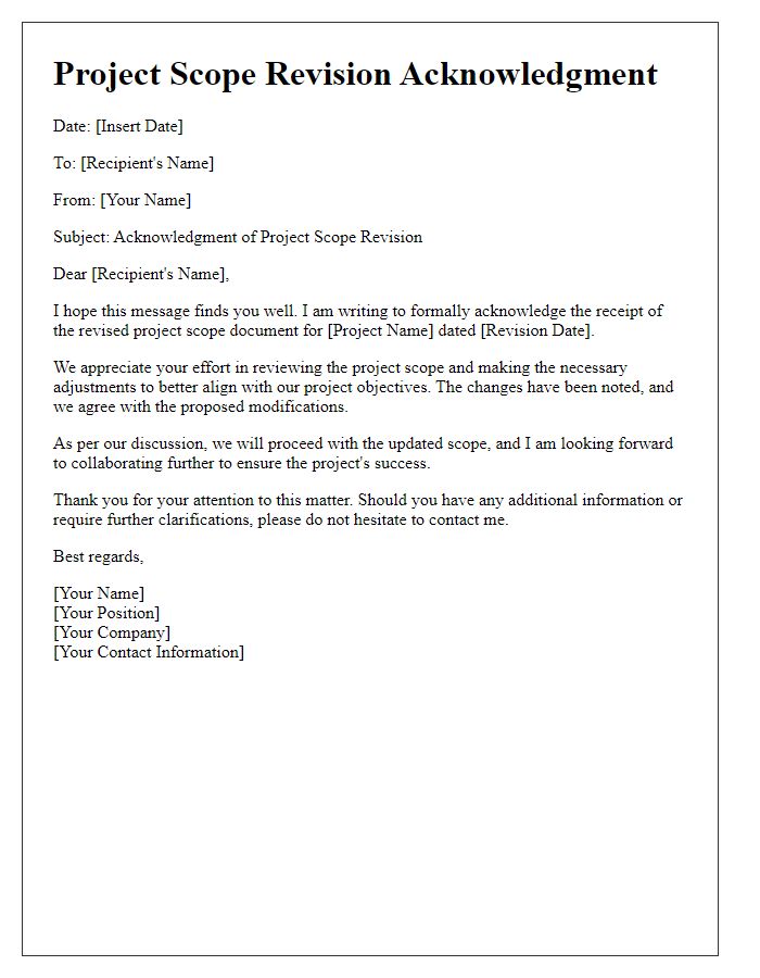 Letter template of project scope revision acknowledgment