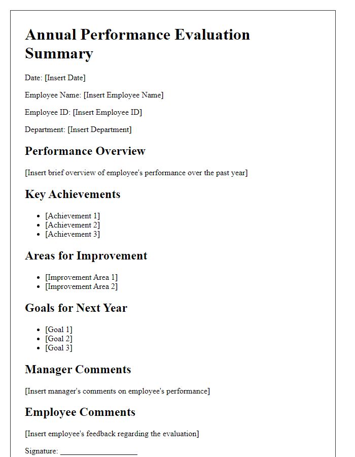 Letter template of annual performance evaluation summary