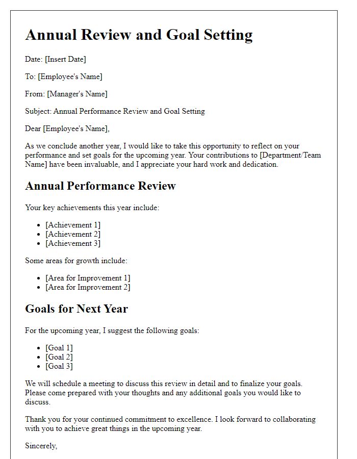 Letter template of annual review and goal setting