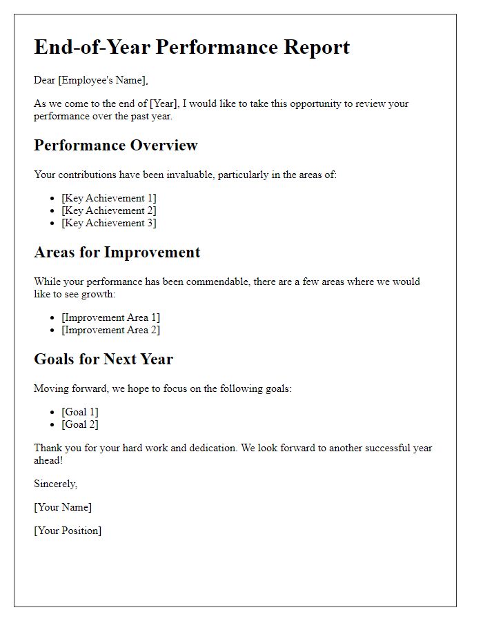 Letter template of end-of-year performance report