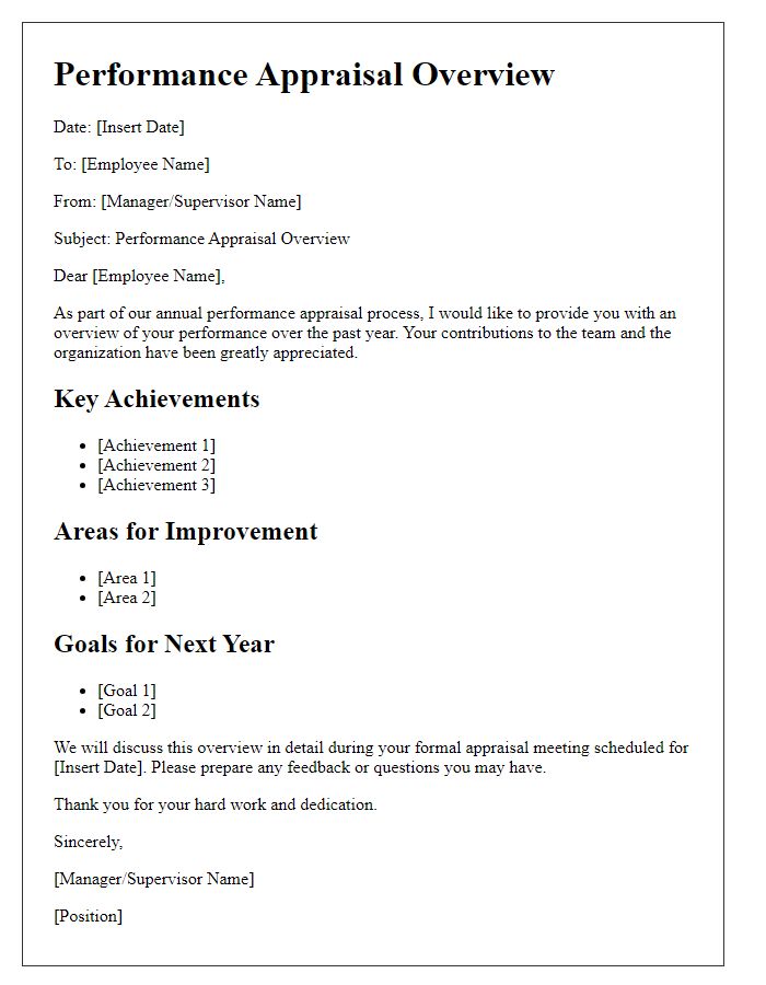 Letter template of performance appraisal overview