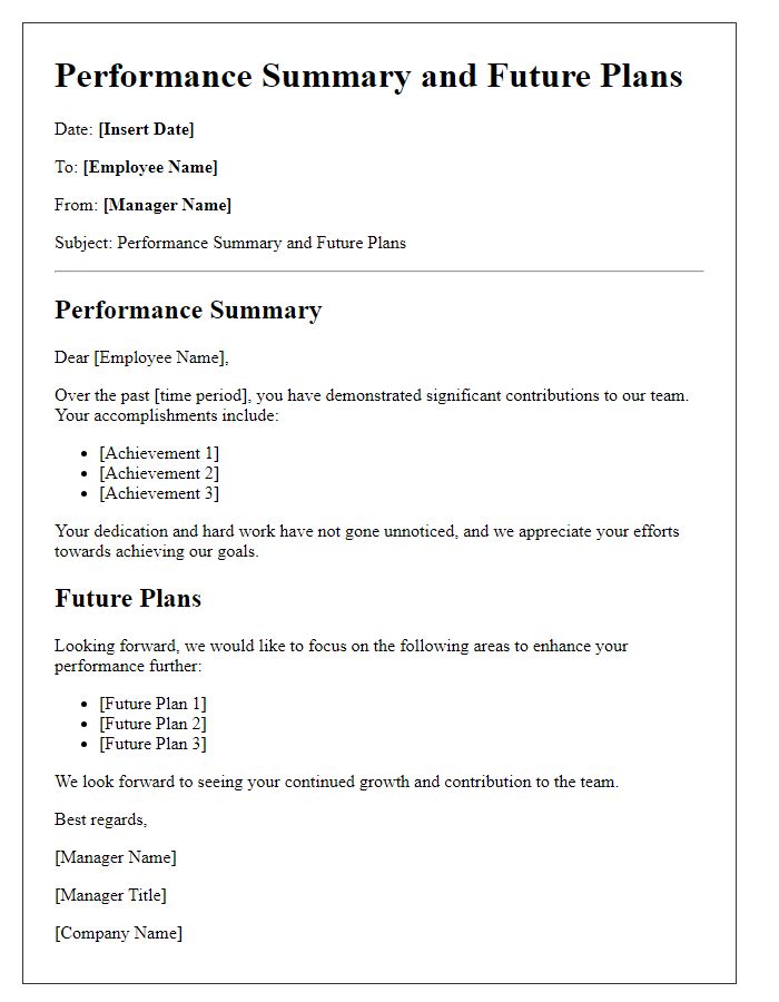 Letter template of performance summary and future plans