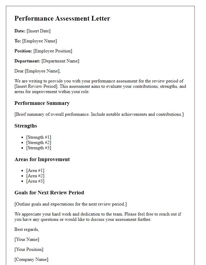 Letter template of professional performance assessment