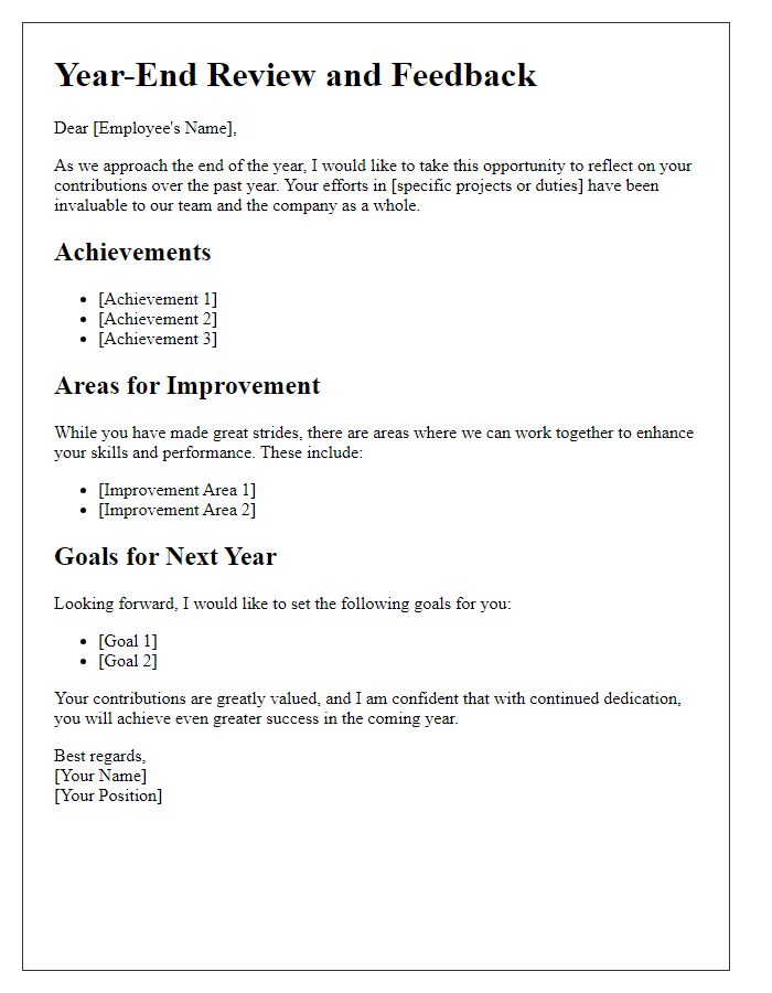 Letter template of year-end review and feedback