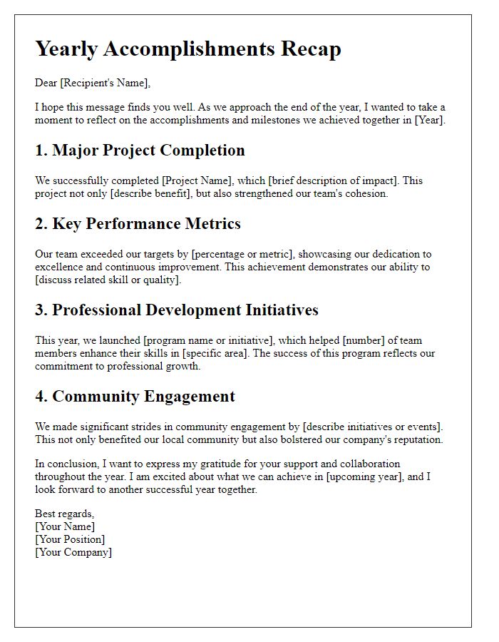 Letter template of yearly accomplishments recap