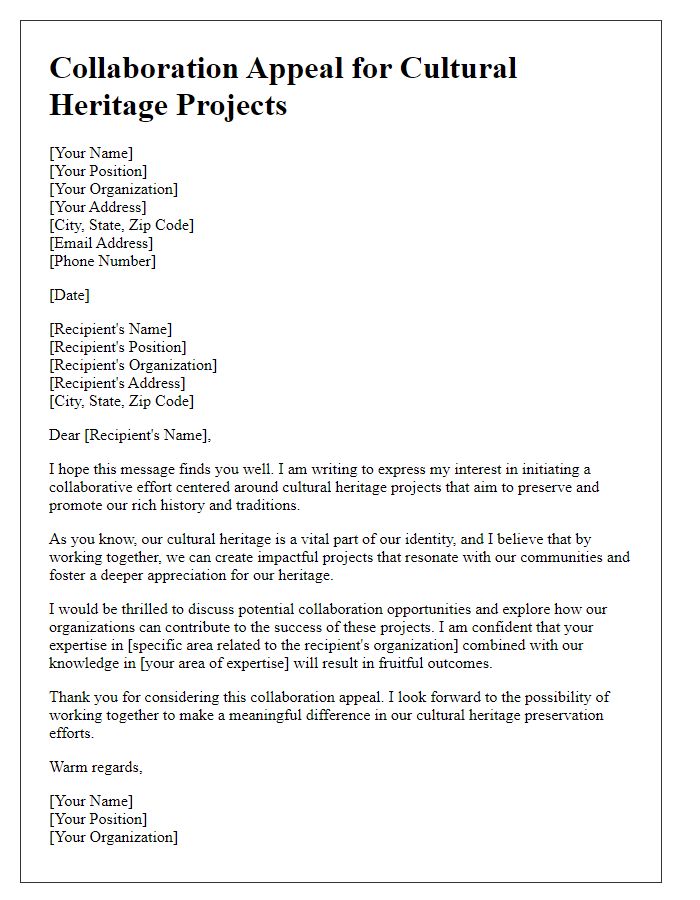 Letter template of collaboration appeal for cultural heritage projects