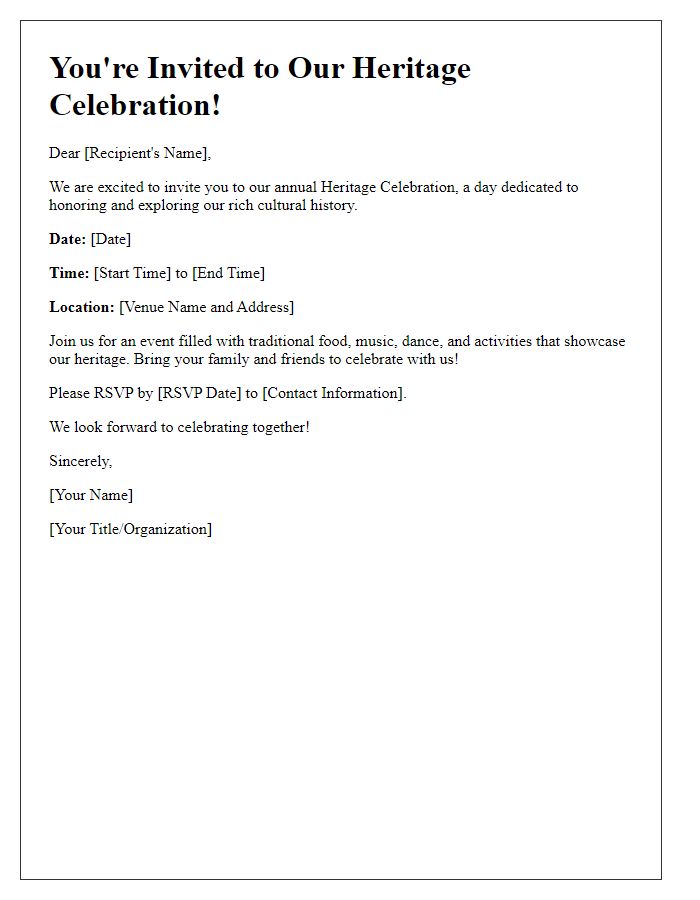 Letter template of event invitation for heritage celebration