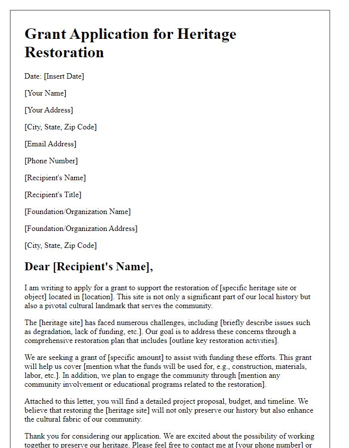 Letter template of grant application for heritage restoration