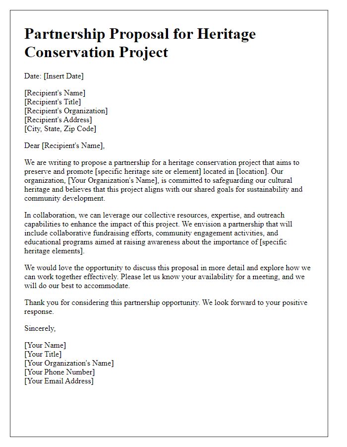 Letter template of partnership proposal for heritage conservation project